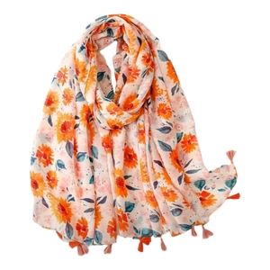 DCLF Rectangular Boho Floral Sunflower Tassle Scarf